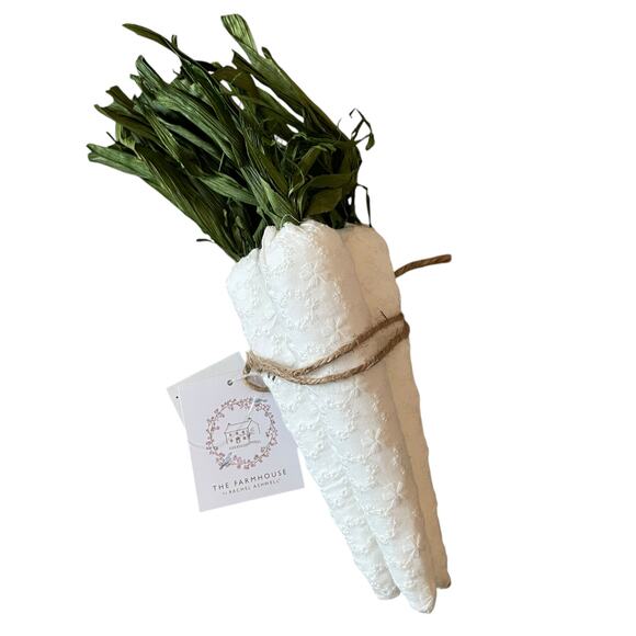 Rachel Ashwell Farmhouse Fabric Carrots White Eyelet Easter Decor Set of 3 NEW - Picture 1 of 10